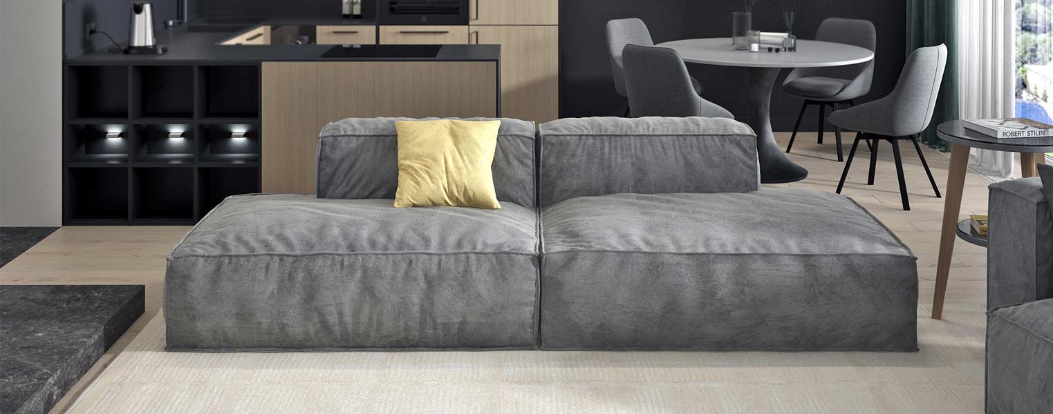 Прямой диван Уно в серых тонах - фото No 1