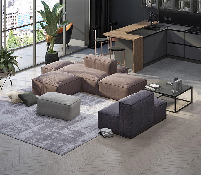 Диван Уно из разноцветных модулей