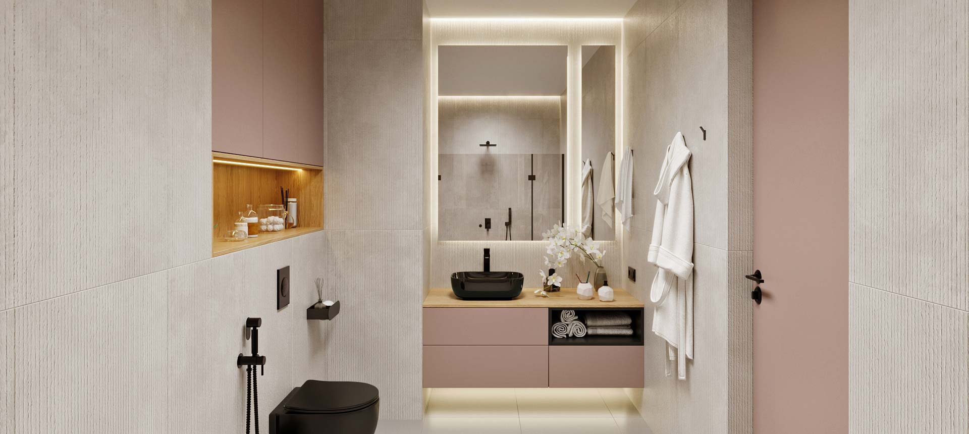 Розовый кварц матовый / Дуб&nbsp;Каселла&nbsp;светлый&nbsp;