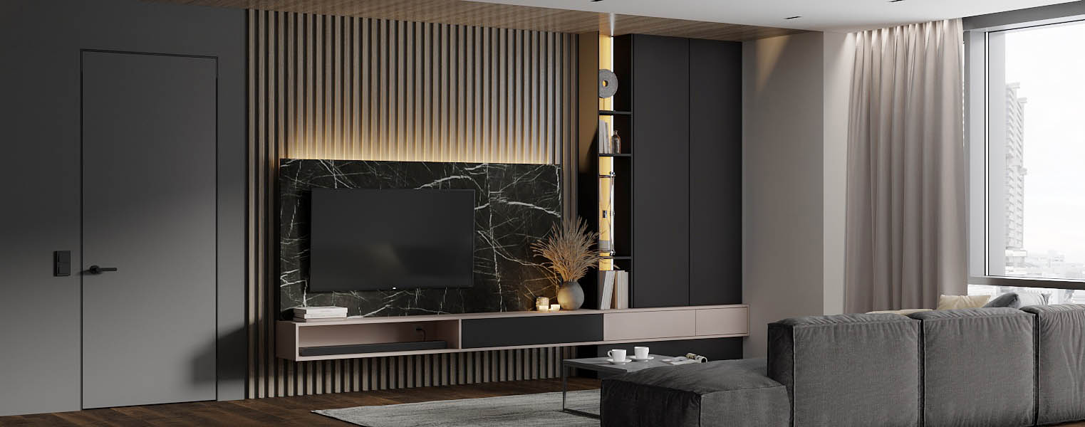 Встроенная гостиная на заказ с зоной под ТВ - фото No 3