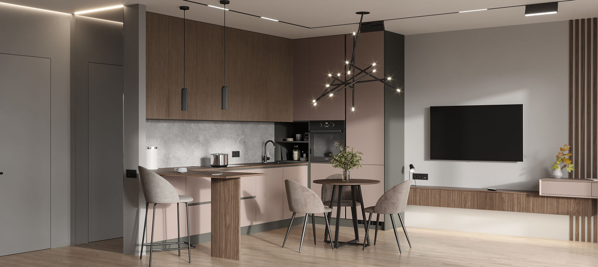 Розовый кварц матовый / Орех&nbsp;грецкий&nbsp;