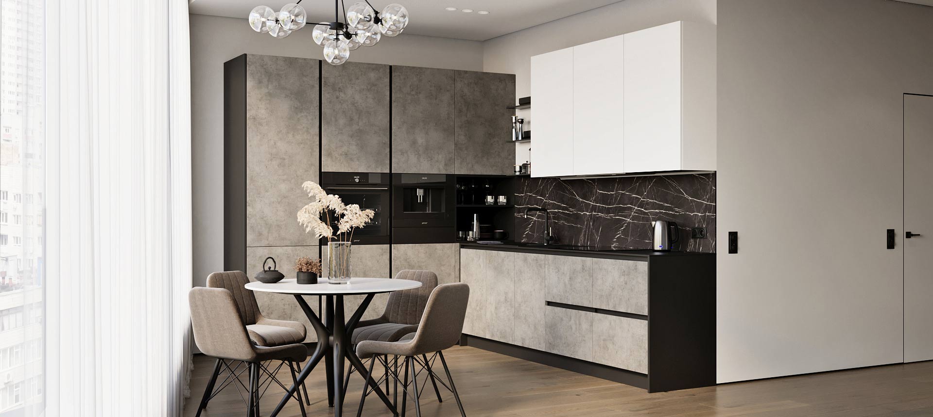 Белый / Бетон&nbsp;Чикаго&nbsp;светло-серый&nbsp;