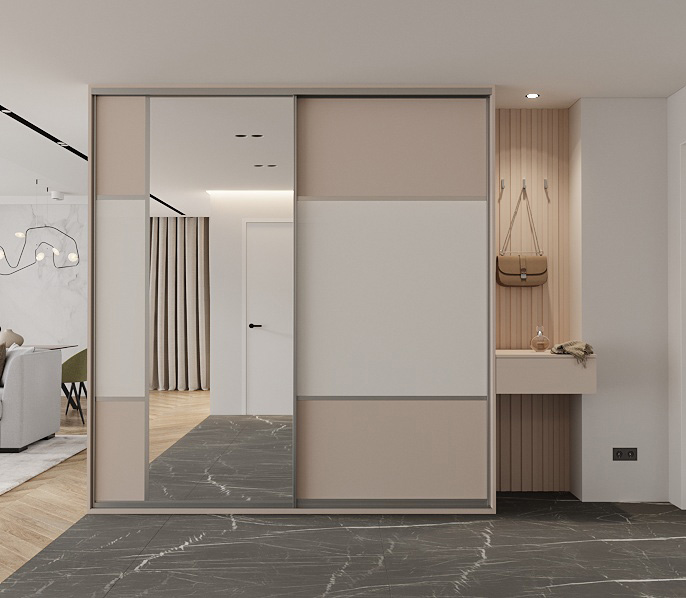 Шкаф-купе с зеркалом и тумбой в прихожую