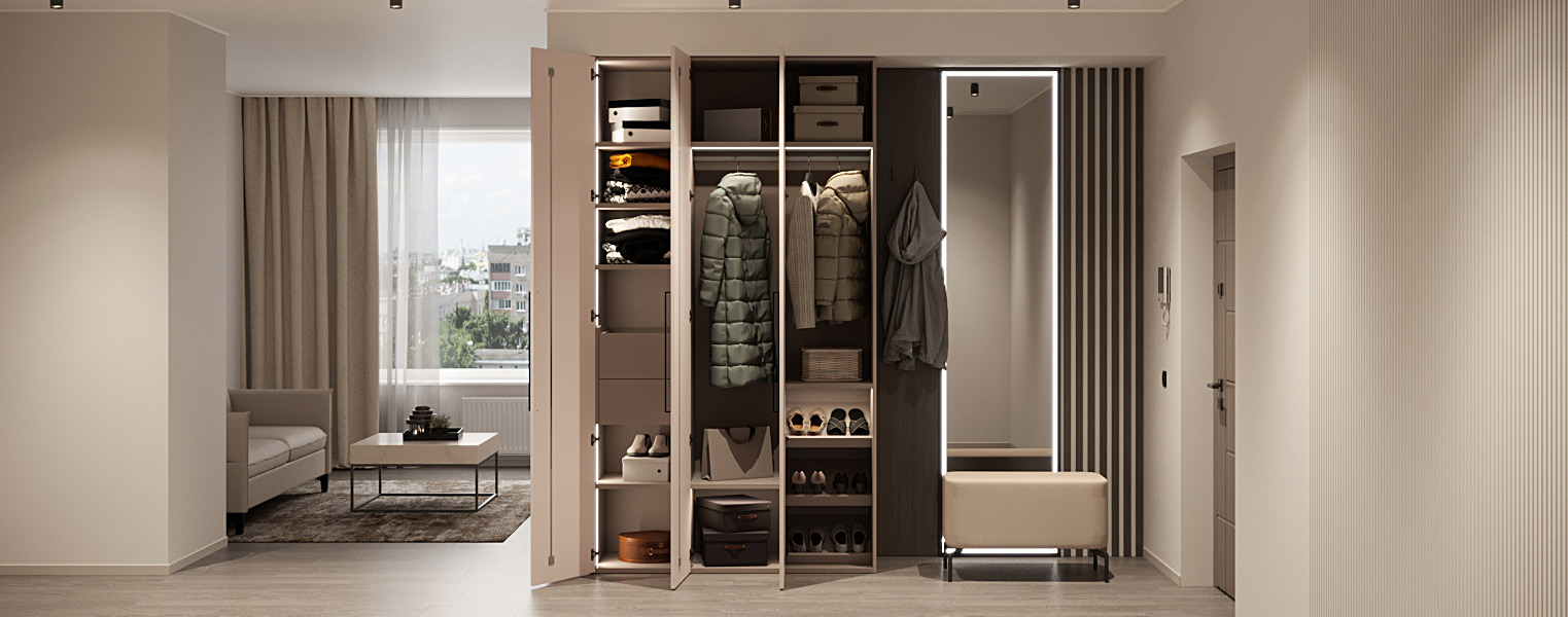 Трёхдверный распашной шкаф с зеркалом в прихожую - фото No 2