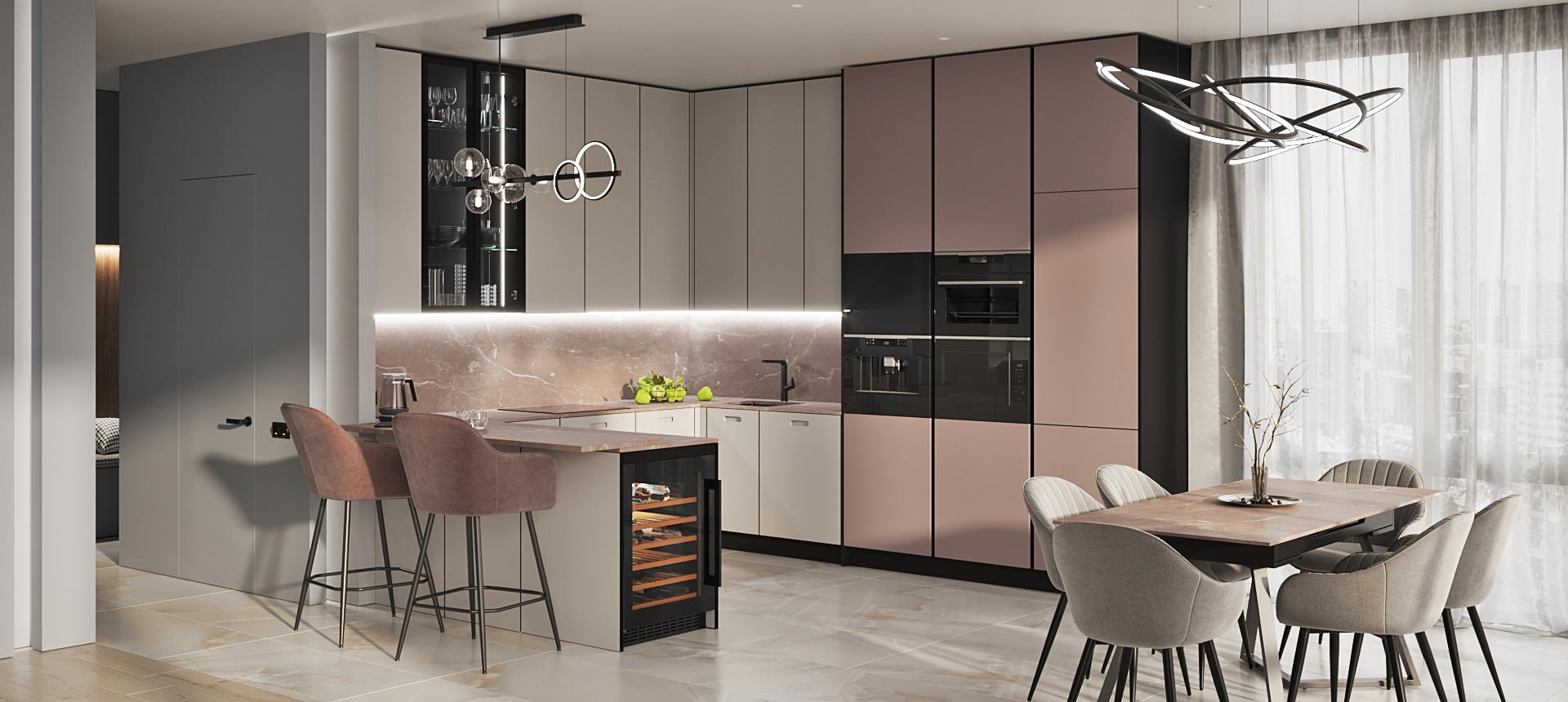 Белый Фарфоровый Оникс / Розовый&nbsp;кварц&nbsp;