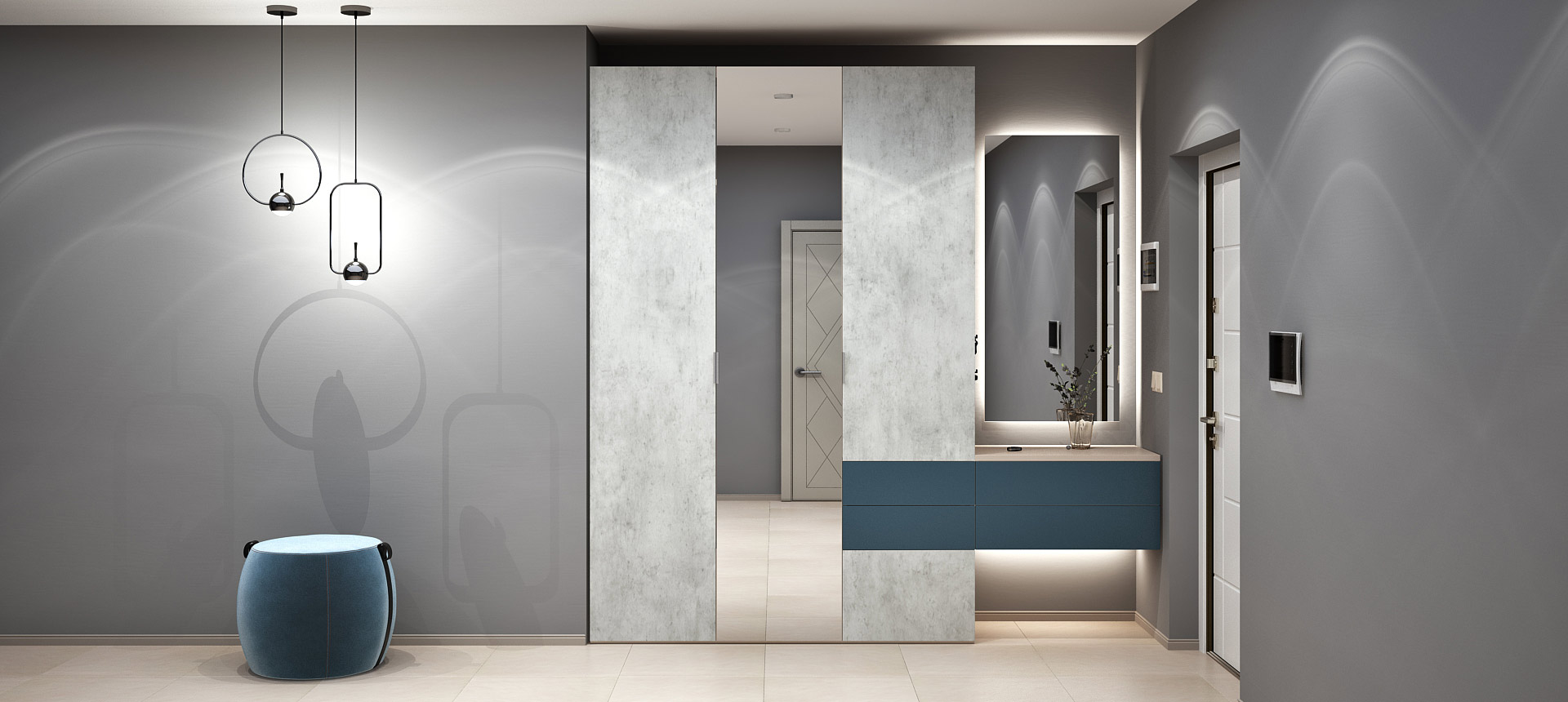 Бетон Чикаго светло-серый / Аквамарин&nbsp;матовый&nbsp;