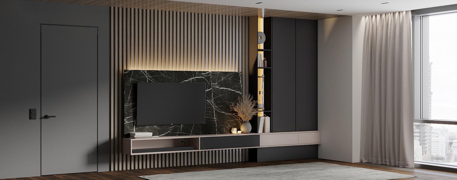 Встроенная гостиная на заказ с зоной под ТВ - фото No 2