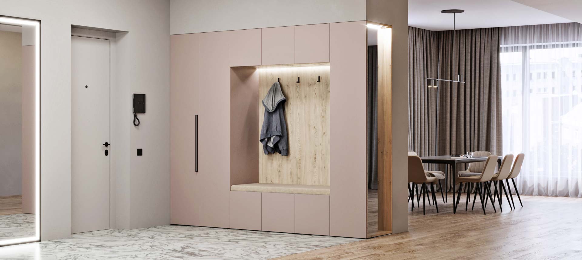 Розовый кварц матовый / Сосна&nbsp;Аланд&nbsp;