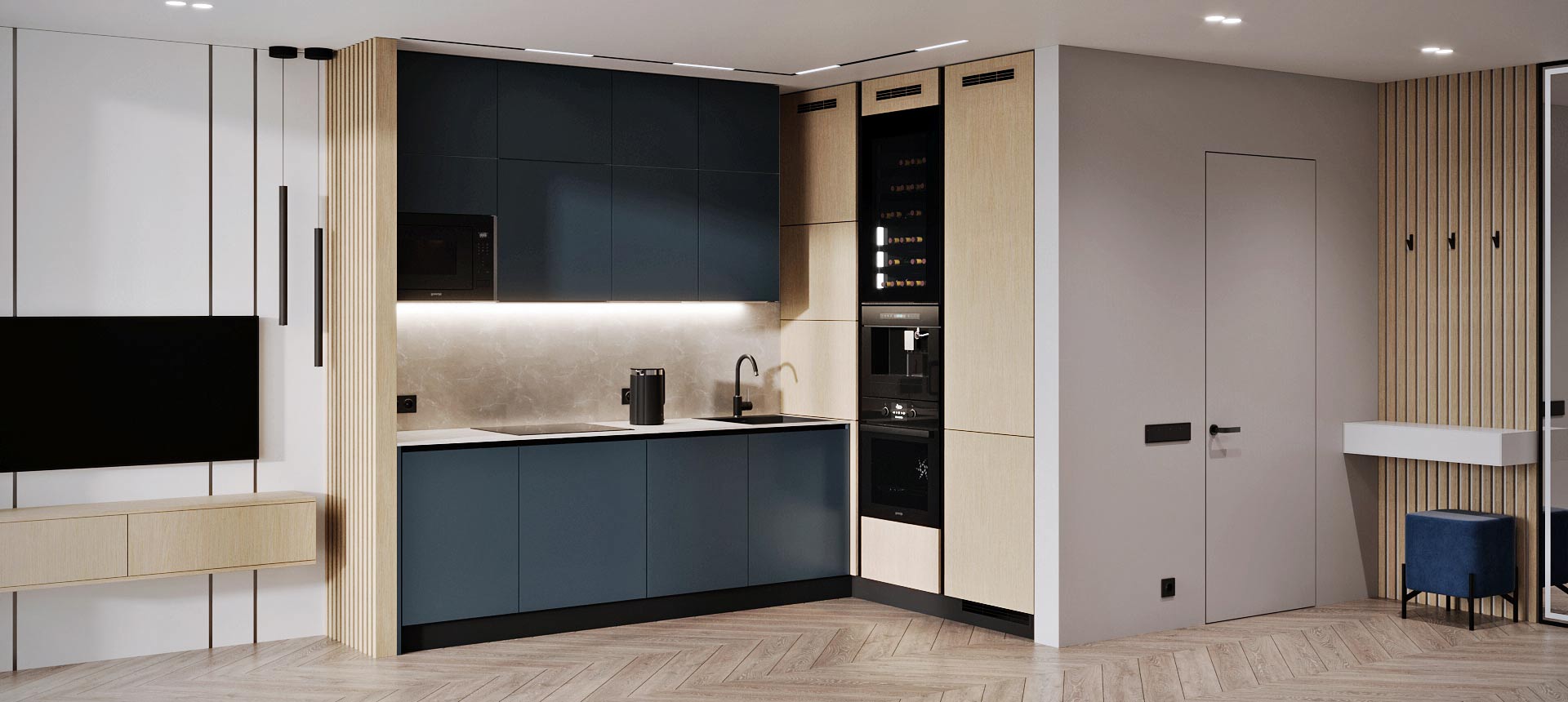 Аквамарин матовый / Дуб&nbsp;Cкандинавский&nbsp;