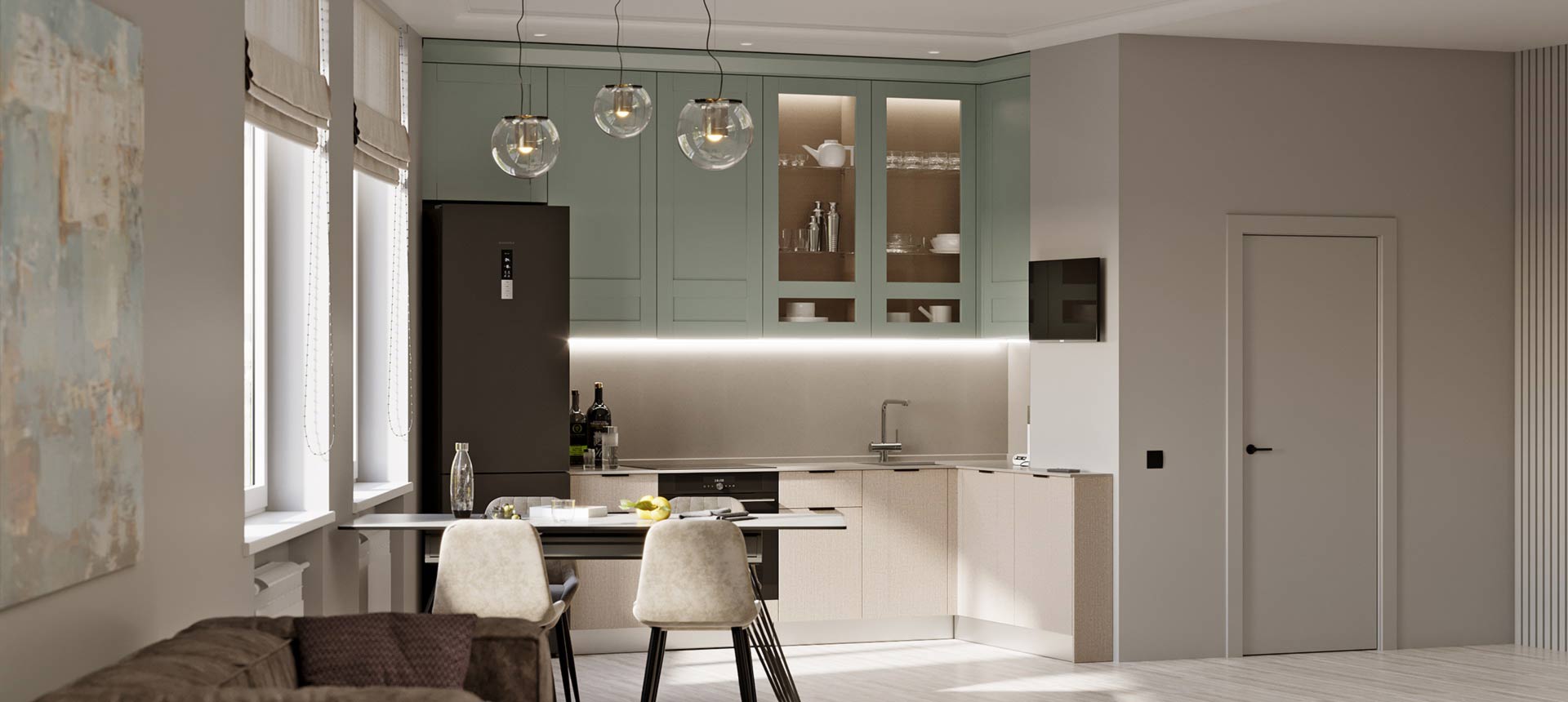 Зелёный фьорд / Кашемир&nbsp;серый&nbsp;