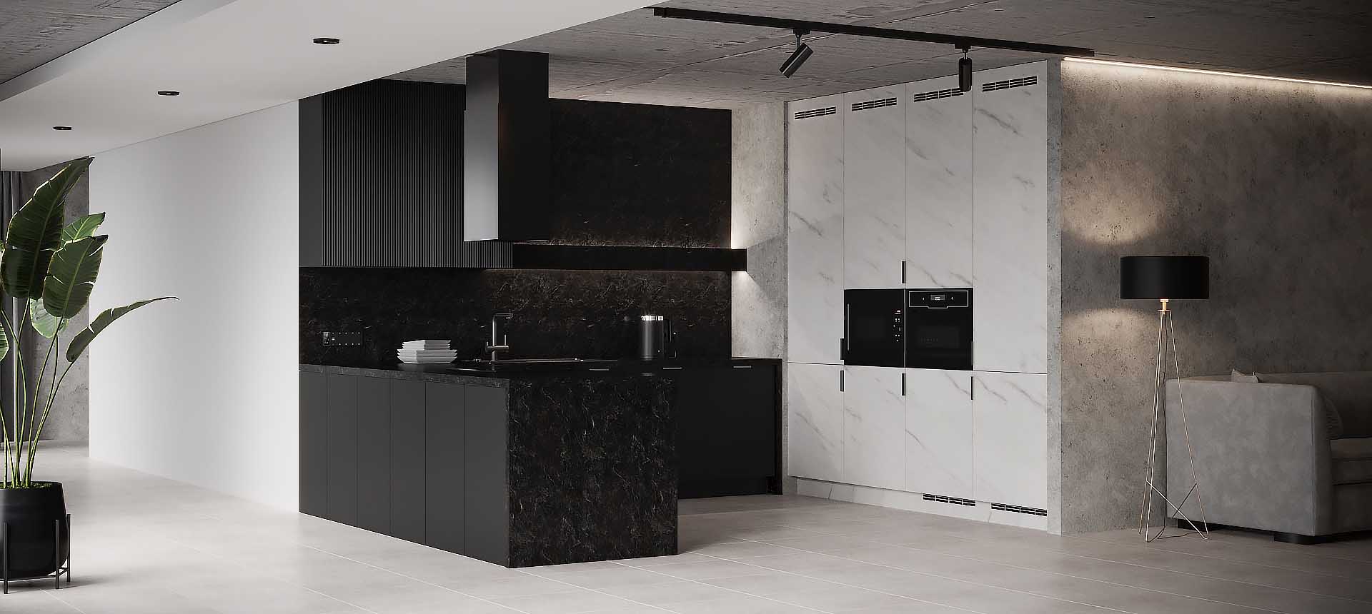 Чёрный / Мрамор&nbsp;Леванто&nbsp;Белый&nbsp;