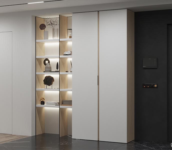 Белый шкаф в прихожую со стеллажом