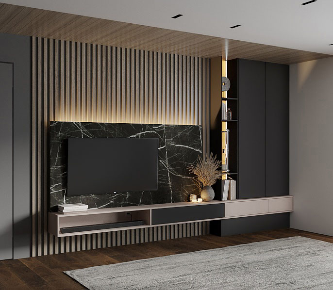 Встроенная гостиная на заказ с зоной под ТВ