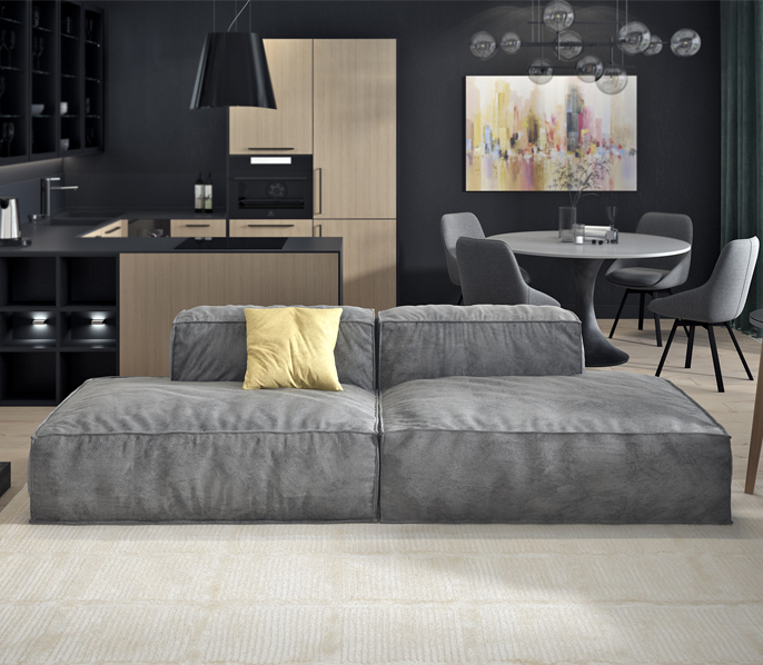 Прямой диван Уно в серых тонах