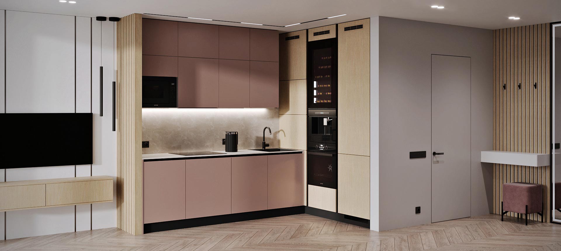 Розовый кварц матовый / Дуб&nbsp;скандинавский&nbsp;