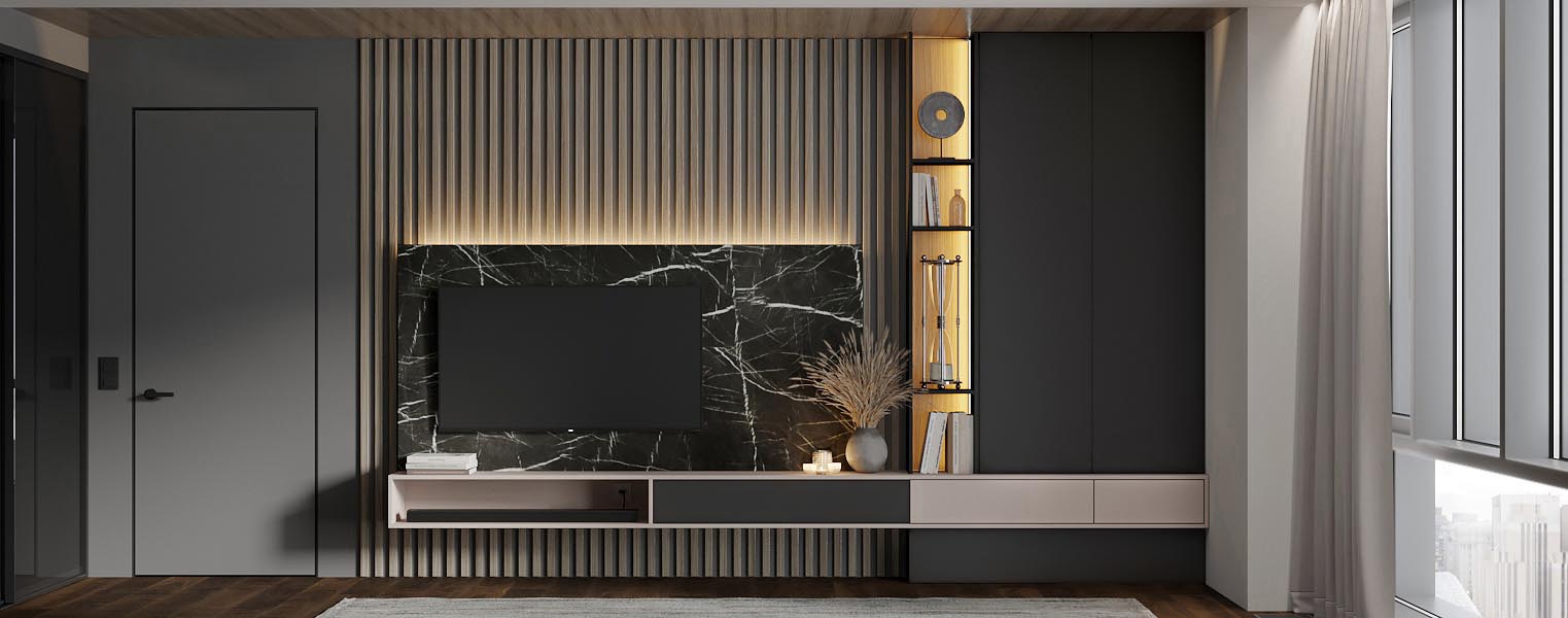 Встроенная гостиная на заказ с зоной под ТВ - фото No 1