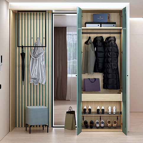 Узкий распашной шкаф с зеркалом в прихожую - детальное фото № 1