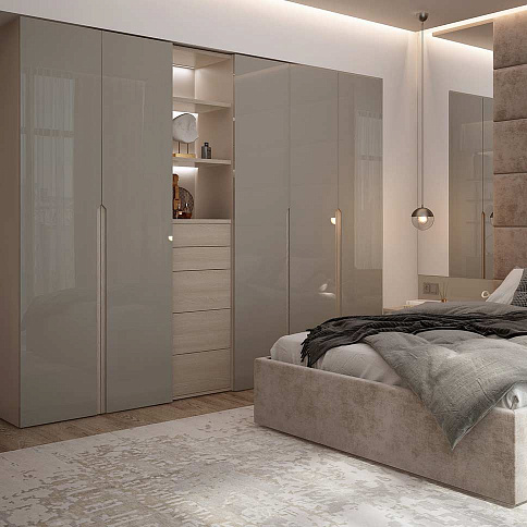 Шкаф в спальню с ящиками в глянце - детальное фото № 1