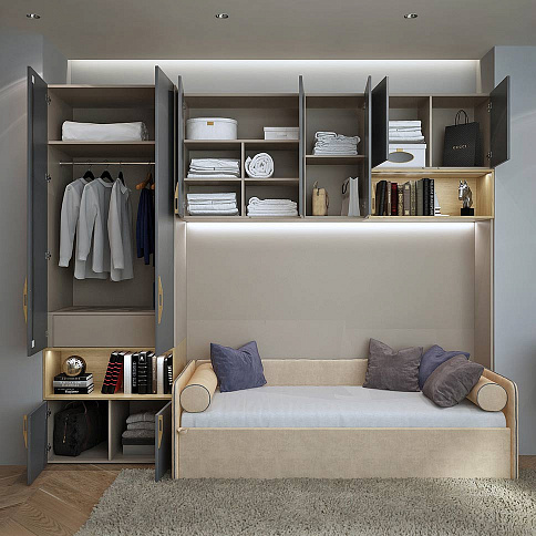 Шкаф с открытыми полками и столом в детскую - детальное фото № 1